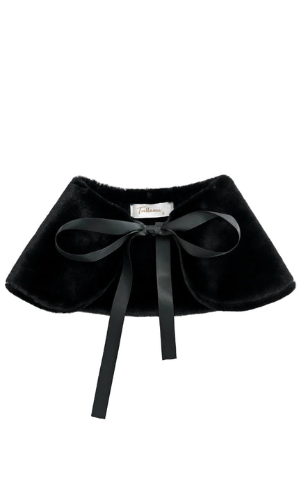 kids atelier tulleen Black Ribbon-Tie Faux Fur Collar