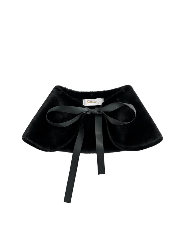 kids atelier tulleen Black Ribbon-Tie Faux Fur Collar
