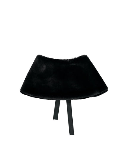 kids atelier tulleen Black Ribbon-Tie Faux Fur Collar
