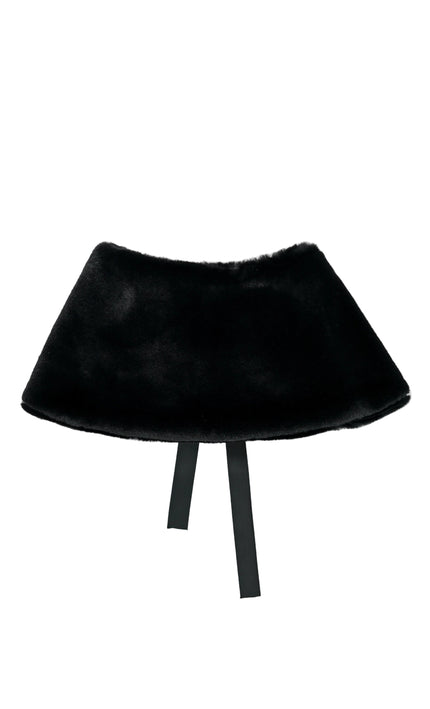 kids atelier tulleen Black Ribbon-Tie Faux Fur Collar