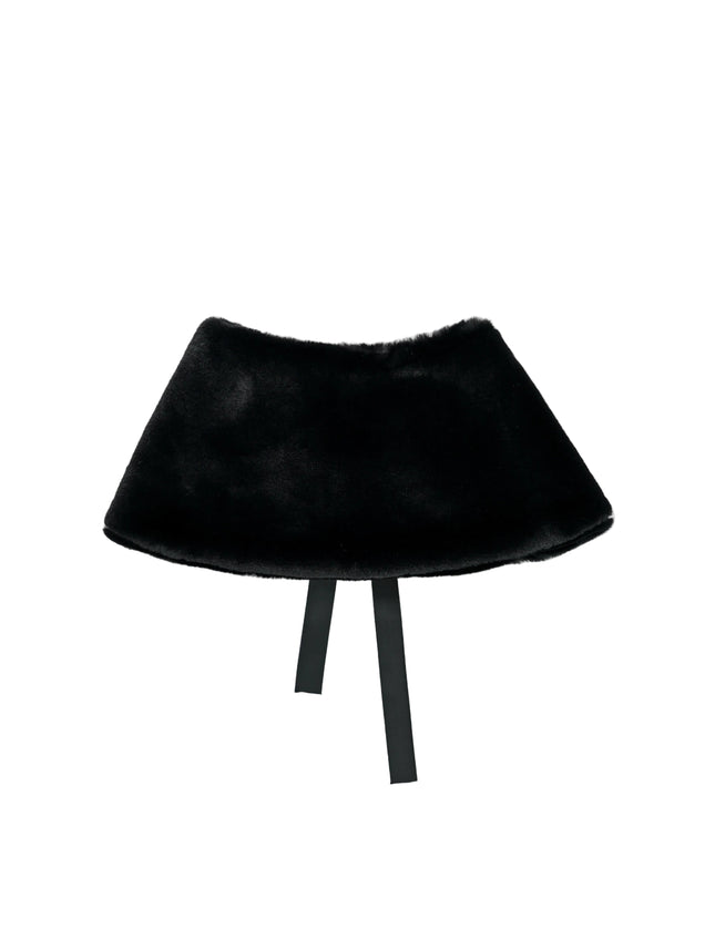kids atelier tulleen Black Ribbon-Tie Faux Fur Collar