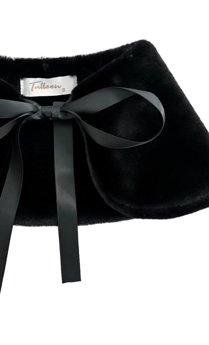 kids atelier tulleen Black Ribbon-Tie Faux Fur Collar