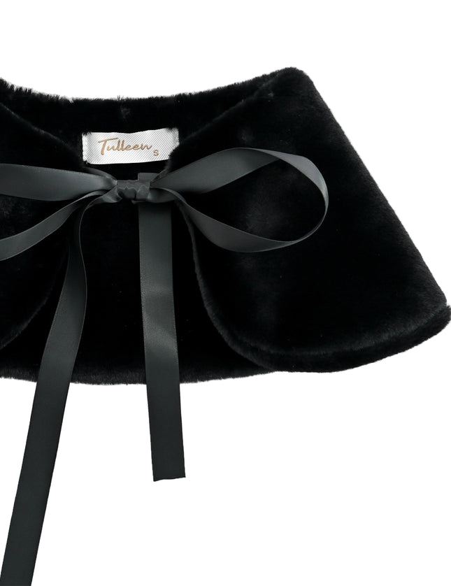 kids atelier tulleen Black Ribbon-Tie Faux Fur Collar