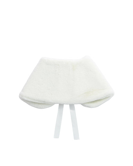 kids atelier tulleen Ivory Ribbon-Tie Faux Fur Collar
