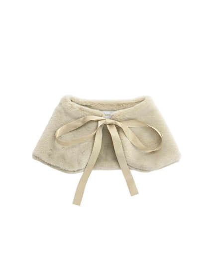 kids atelier tulleen Beige Ribbon-Tie Faux Fur Collar