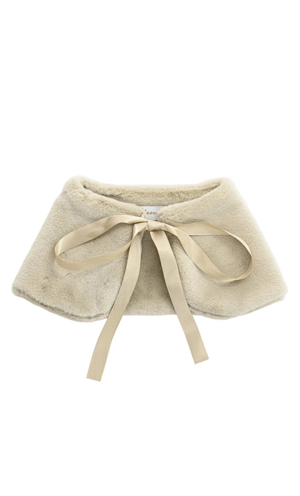 kids atelier tulleen Beige Ribbon-Tie Faux Fur Collar
