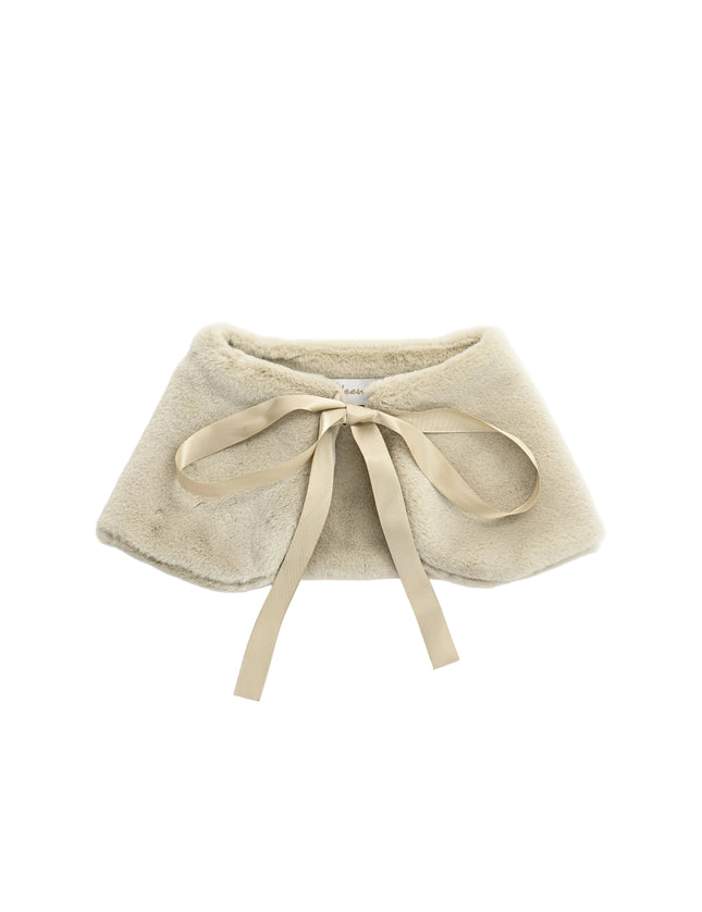 kids atelier tulleen Beige Ribbon-Tie Faux Fur Collar