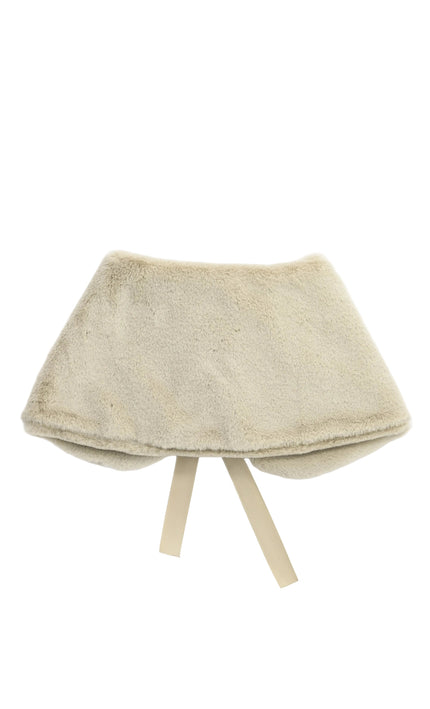 kids atelier tulleen Beige Ribbon-Tie Faux Fur Collar