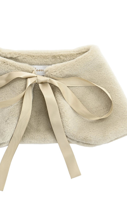 kids atelier tulleen Beige Ribbon-Tie Faux Fur Collar