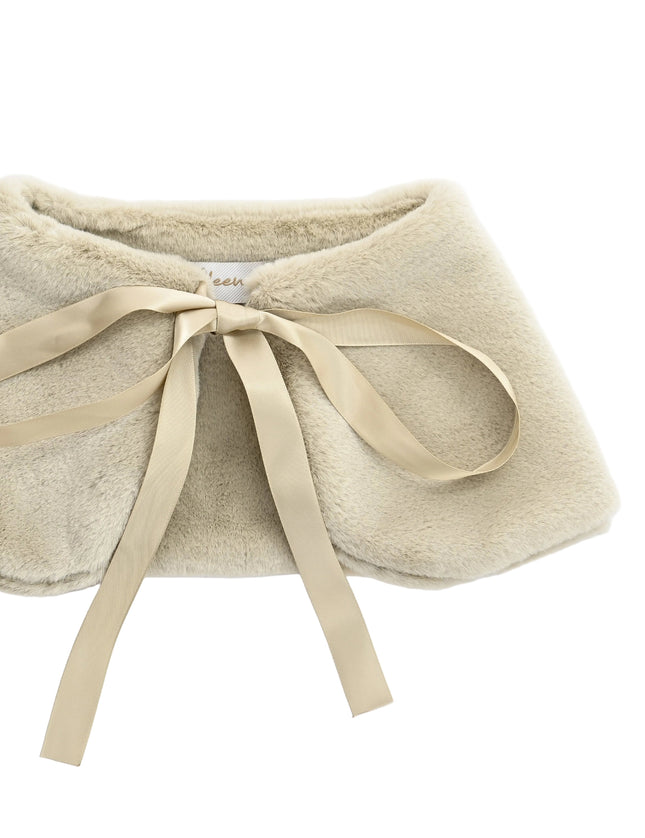 kids atelier tulleen Beige Ribbon-Tie Faux Fur Collar