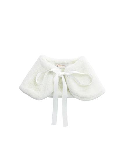 kids atelier tulleen Ivory Ribbon-Tie Faux Fur Collar
