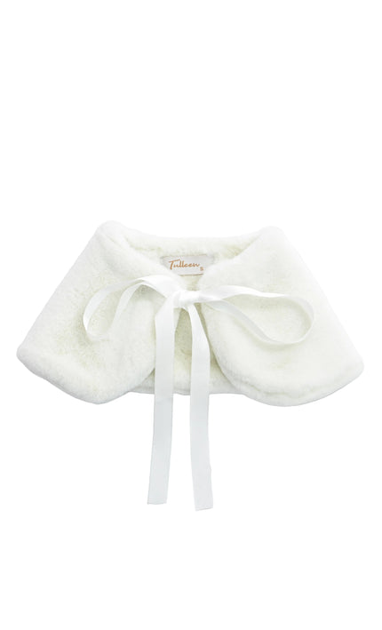 kids atelier tulleen Ivory Ribbon-Tie Faux Fur Collar