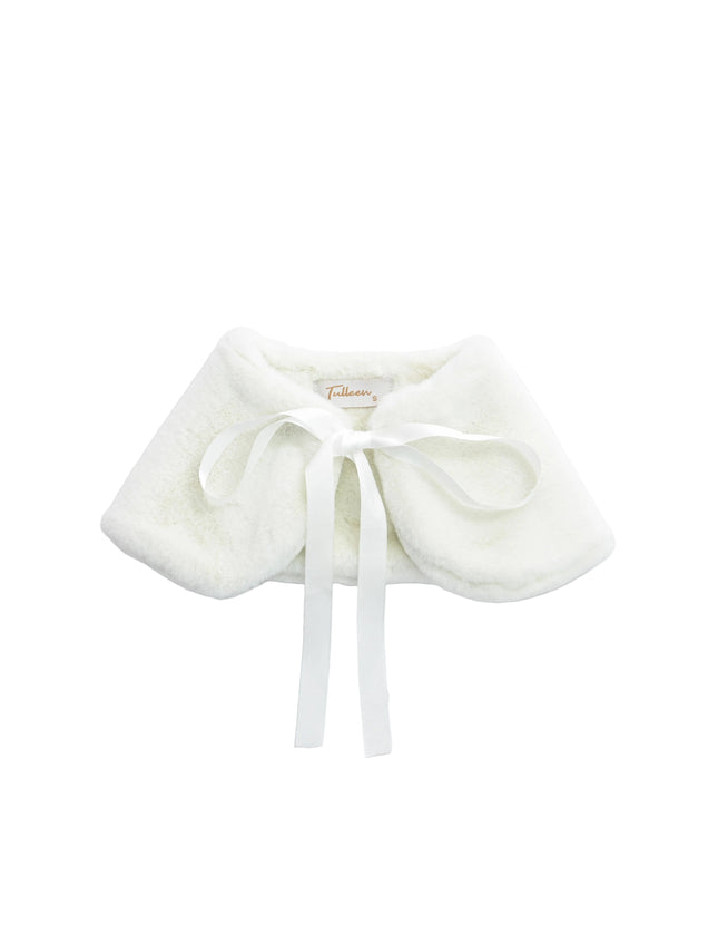 kids atelier tulleen Ivory Ribbon-Tie Faux Fur Collar