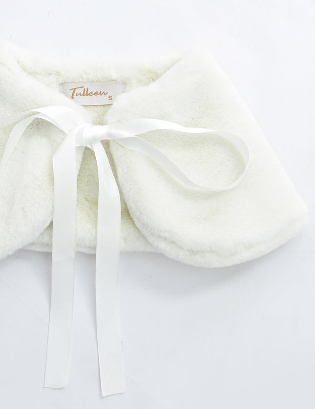 kids atelier tulleen Ivory Ribbon-Tie Faux Fur Collar