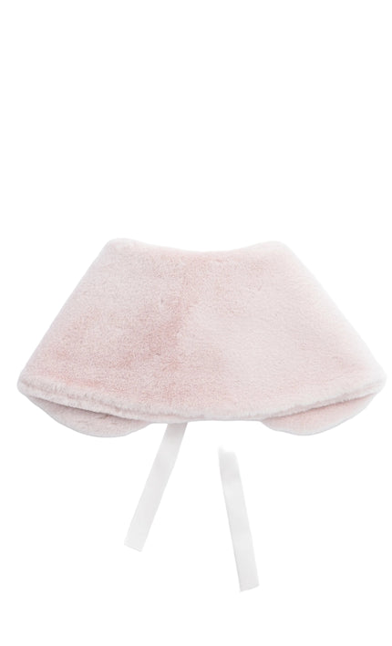kids atelier tulleen Pink Ribbon-Tie Faux Fur Collar