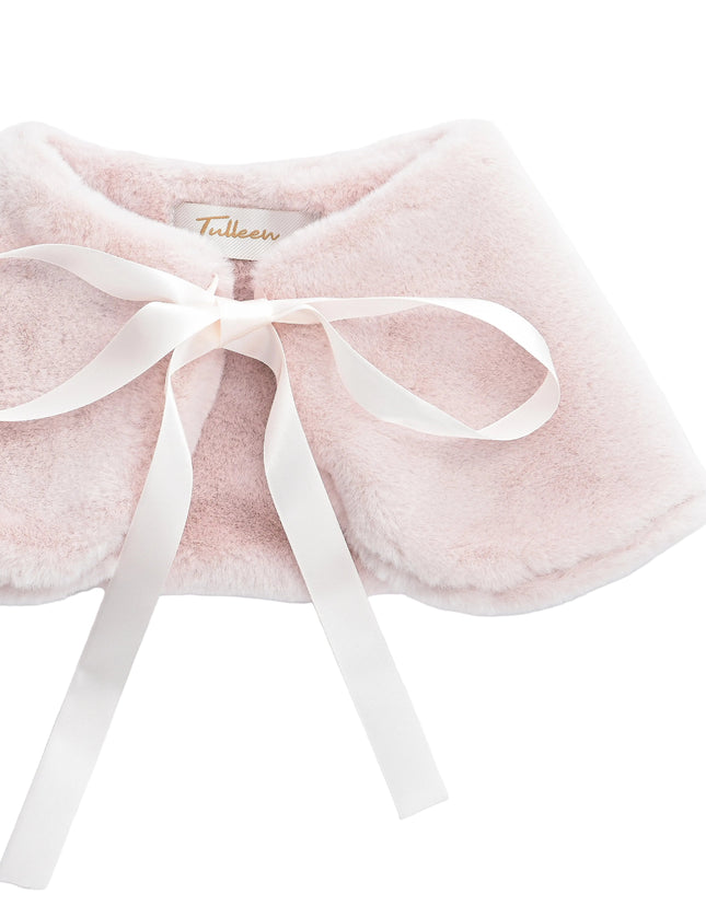 kids atelier tulleen Pink Ribbon-Tie Faux Fur Collar