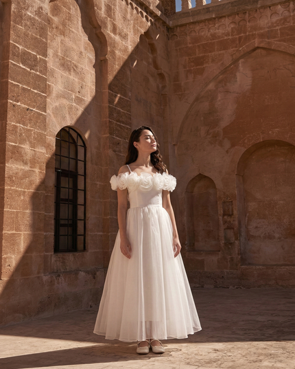 kids atelier tulleen Ivory Chloe Rose Appliqué Tulle Dress