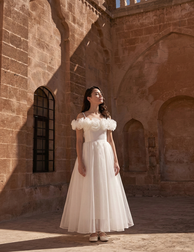 kids atelier tulleen Ivory Chloe Rose Appliqué Tulle Dress