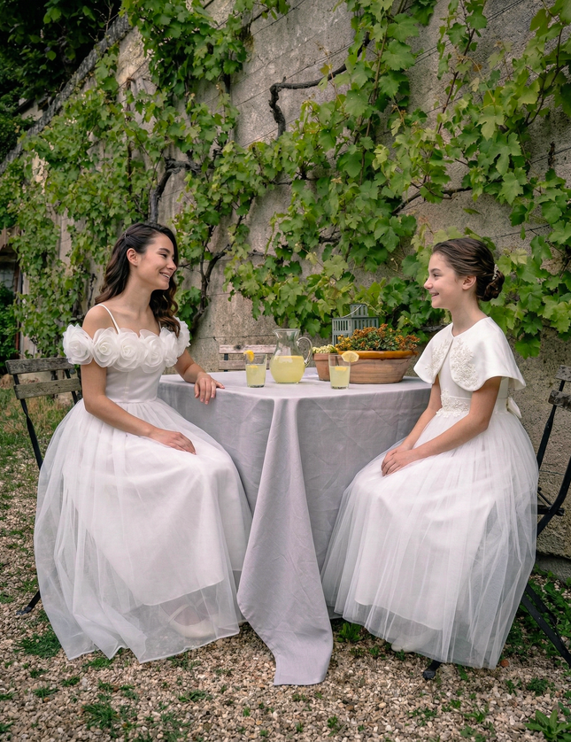 kids atelier tulleen Ivory Chloe Rose Appliqué Tulle Dress