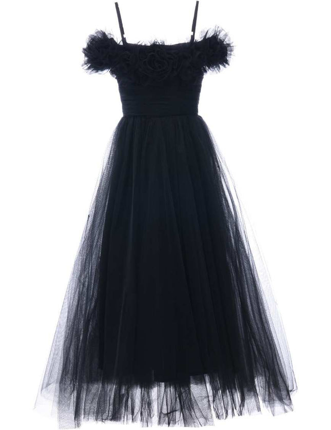 kids atelier tulleen Black Lilo Floral Tulle Gown