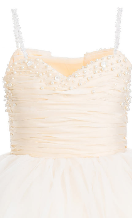 kids atelier tulleen Cream Maristella Ruched Tulle Gown