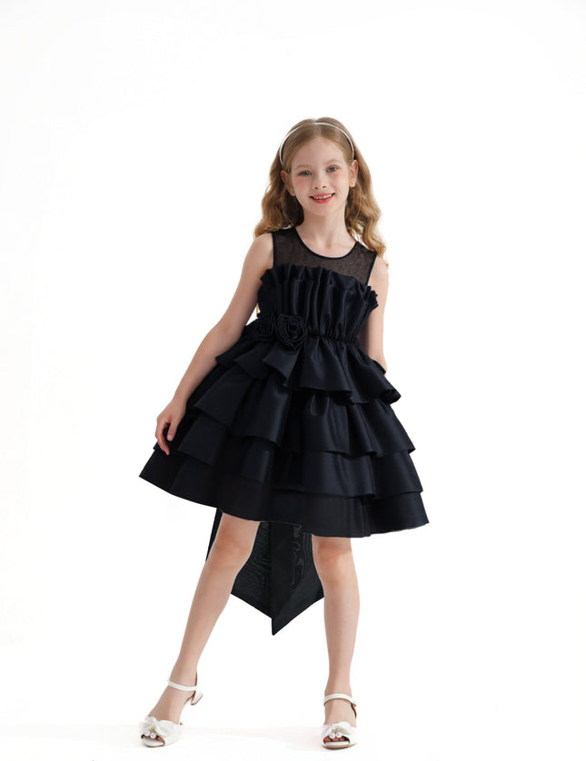 kids atelier tulleen Black Tiered Bow Dress