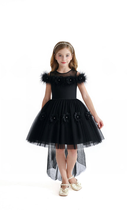 kids atelier tulleen Black Feather Bow Dress