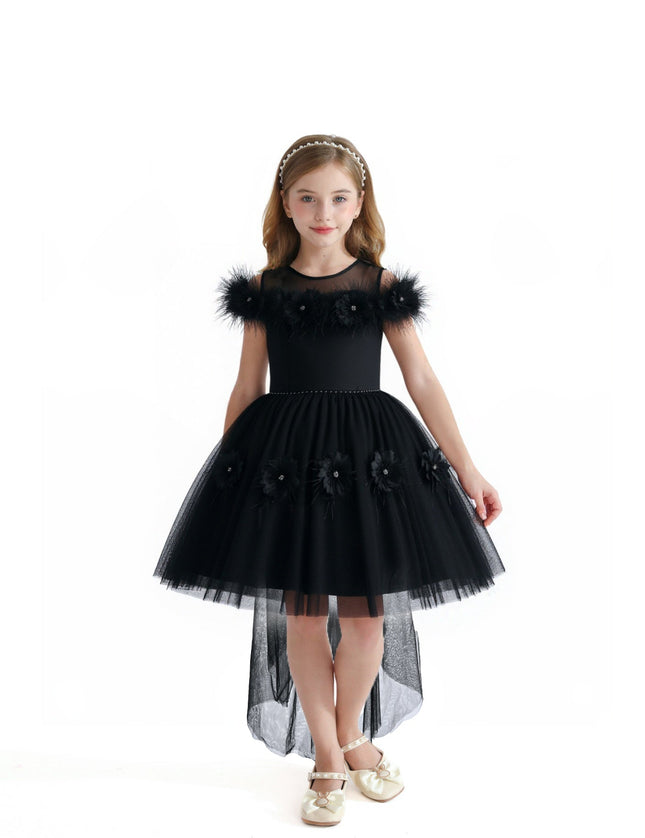 kids atelier tulleen Black Feather Bow Dress