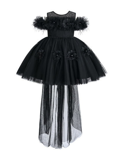 kids atelier tulleen Black Feather Bow Dress