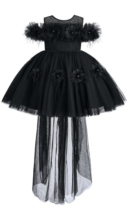 kids atelier tulleen Black Feather Bow Dress