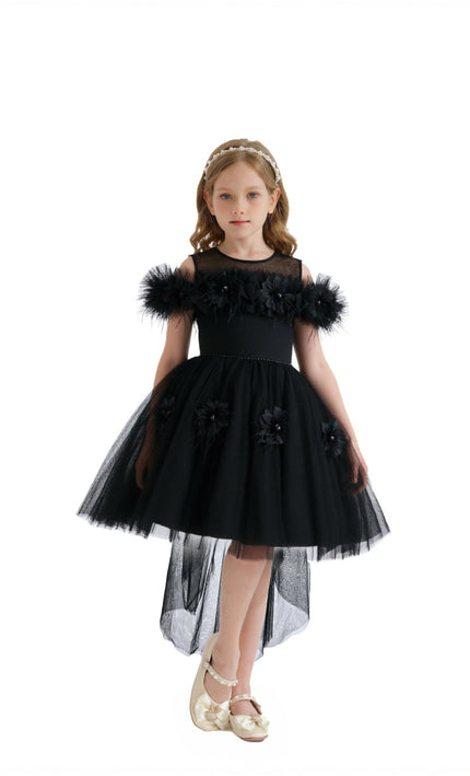 kids atelier tulleen Black Feather Bow Dress