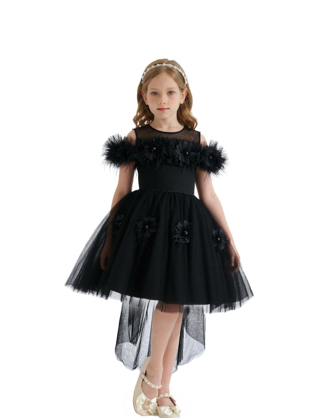 kids atelier tulleen Black Feather Bow Dress