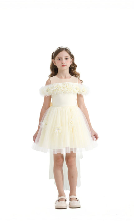 kids atelier tulleen Ivory Floral Tulle Gown
