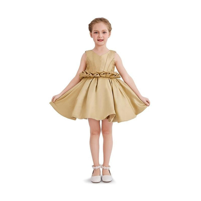 kids atelier tulleen Gold Ruffle Waist Formal Dress