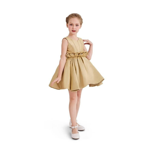 kids atelier tulleen Gold Ruffle Waist Formal Dress