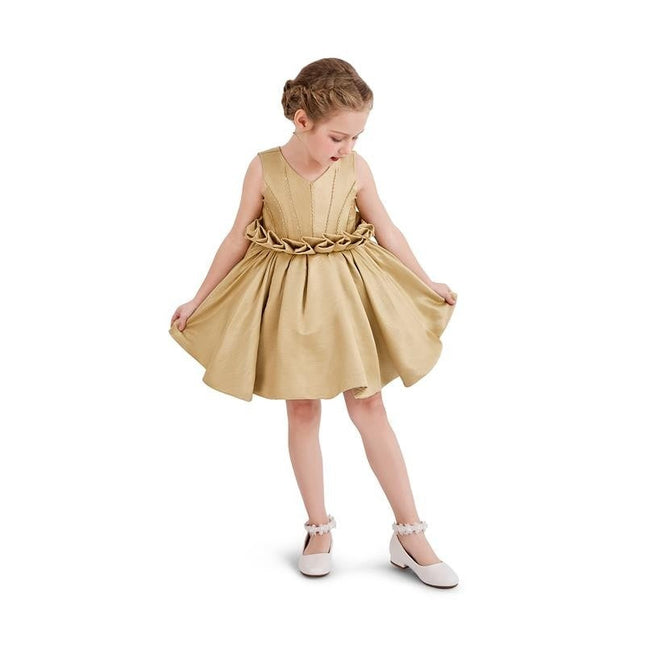kids atelier tulleen Gold Ruffle Waist Formal Dress