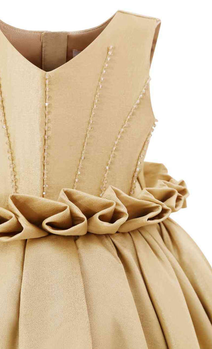 kids atelier tulleen Gold Ruffle Waist Formal Dress