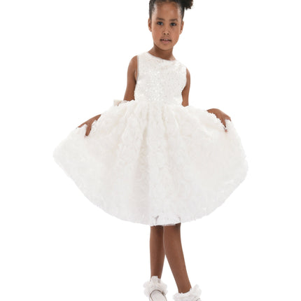 White Kreisler Sequin Bow Rose Dress