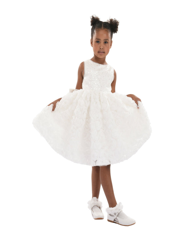 White Kreisler Sequin Bow Rose Dress