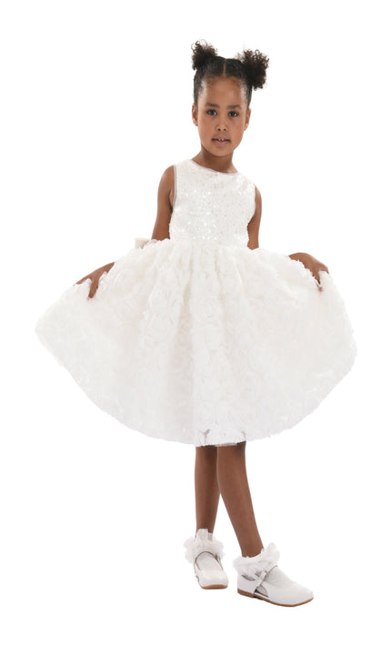 White Kreisler Sequin Bow Rose Dress