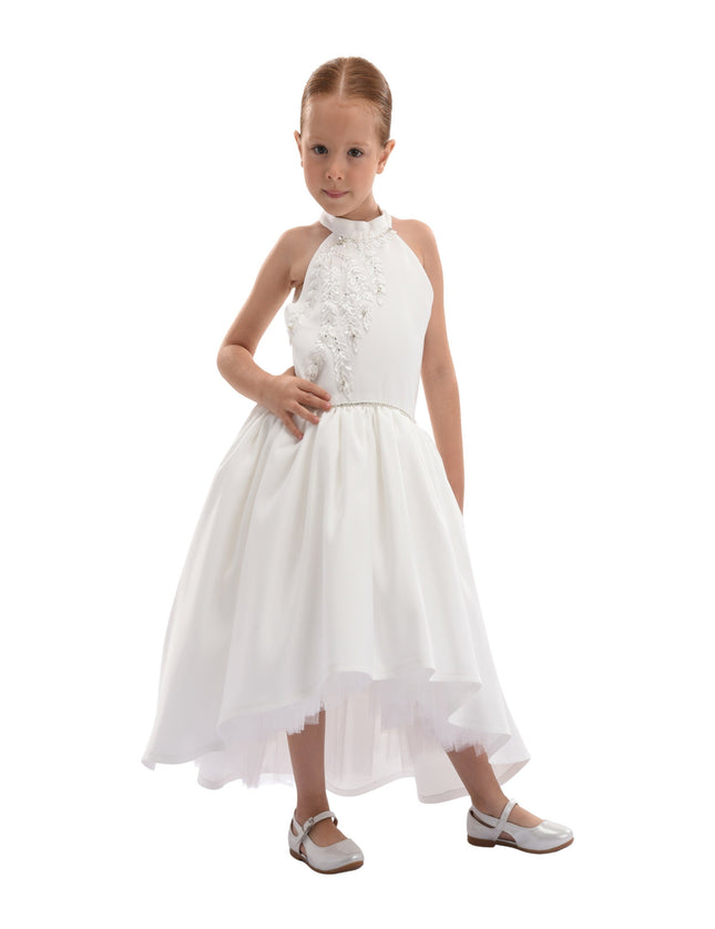 White Lavonne Halter Satin Embroidered Dress