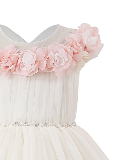 kids atelier tulleen White Silvera Dress with Pink Petal Trim