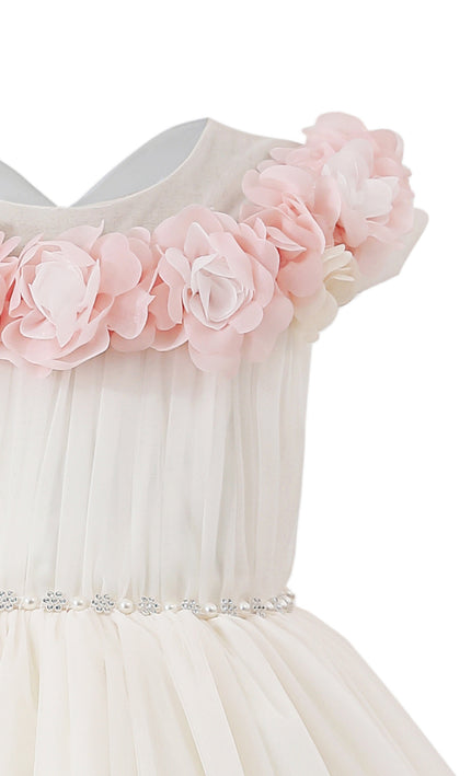 kids atelier tulleen White Silvera Dress with Pink Petal Trim