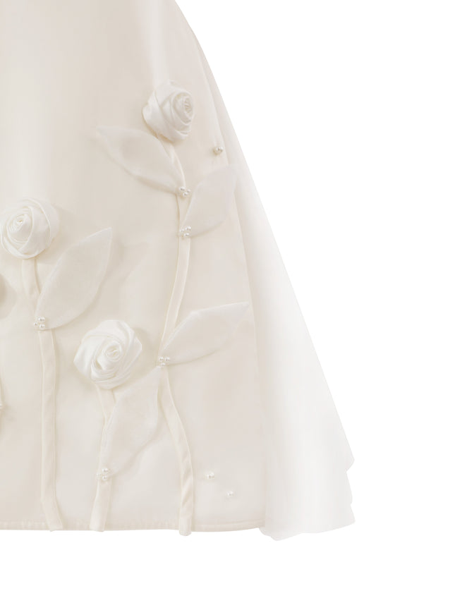 kids atelier tulleen White Valmonta Satin Dress with Floral Accents