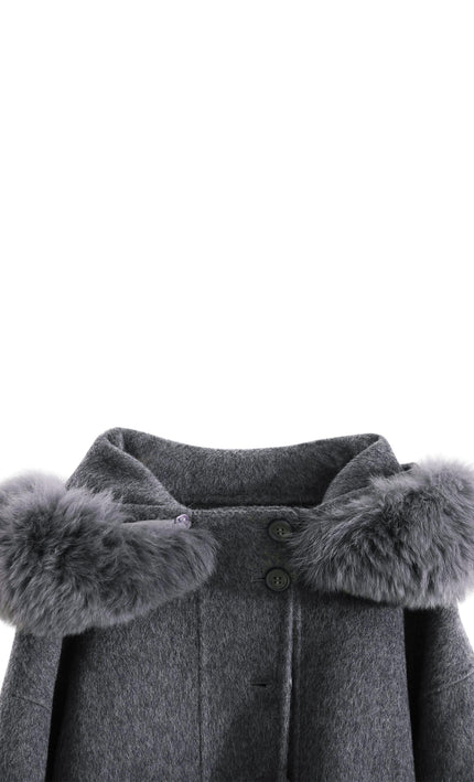 kids atelier tulleen Gray Wool Coat with Faux Fur Hood