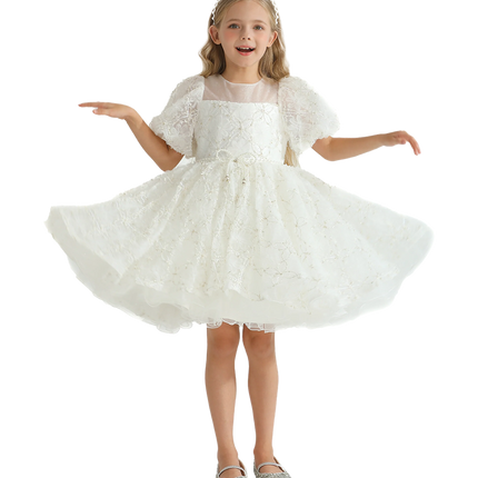 White Laced Tulle Flower Wynfair Dress