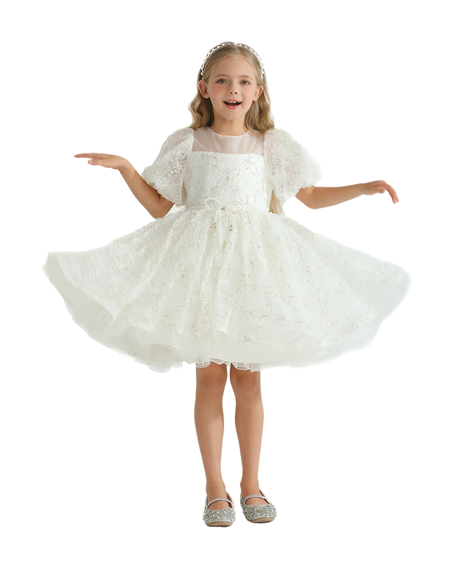 White Laced Tulle Flower Wynfair Dress