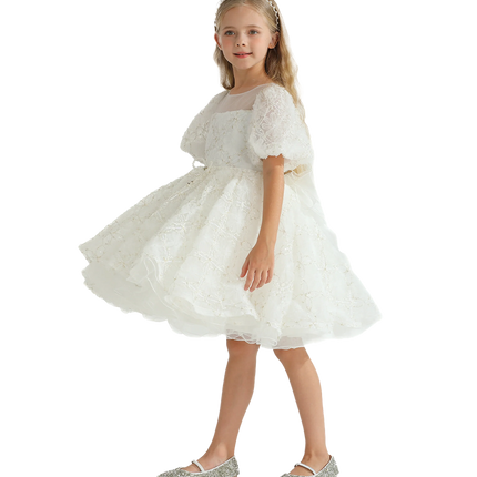 White Laced Tulle Flower Wynfair Dress