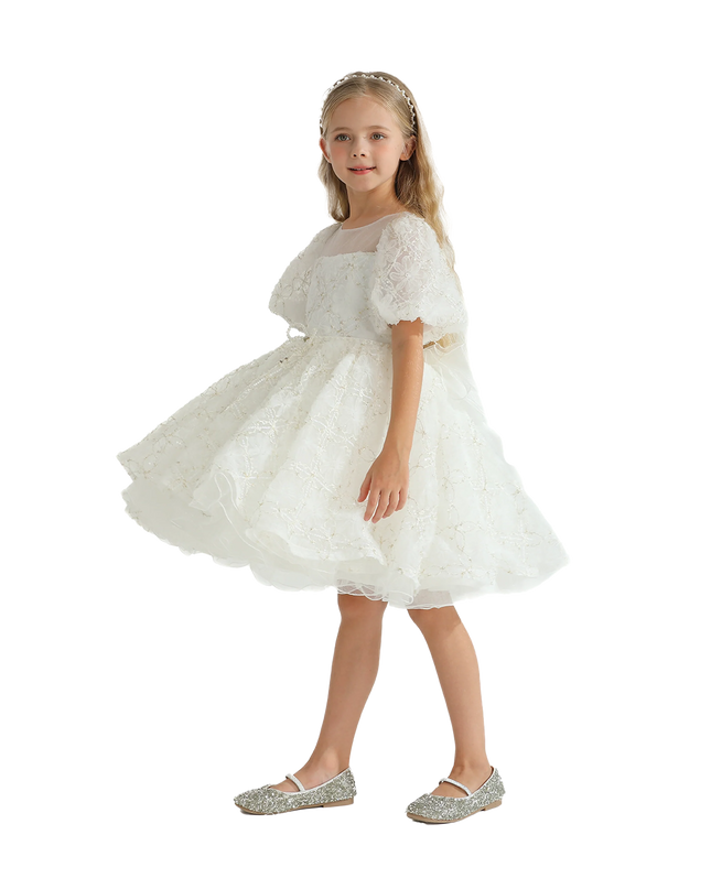 White Laced Tulle Flower Wynfair Dress