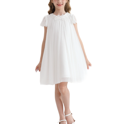 White Flower Accent Constance Dress